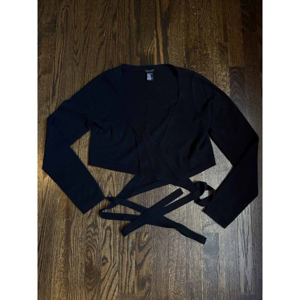 Theory Black Ballerina Crop Wrap Cardigan L